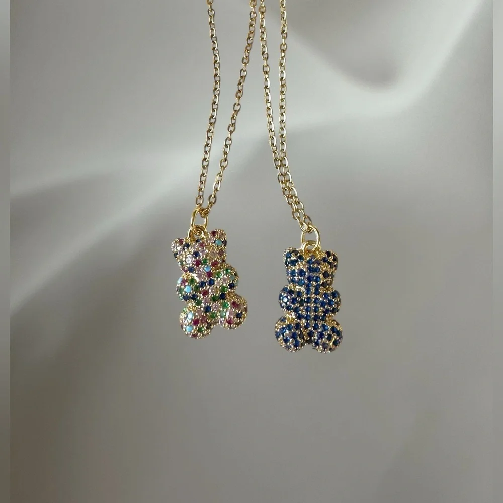 Rhinestone Teddy Bear Pendant Necklace